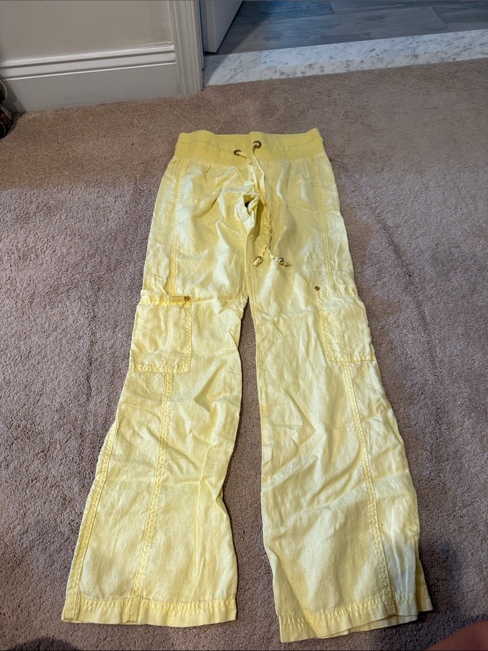 Bebe Yellow Linen Pants with Side Pockets